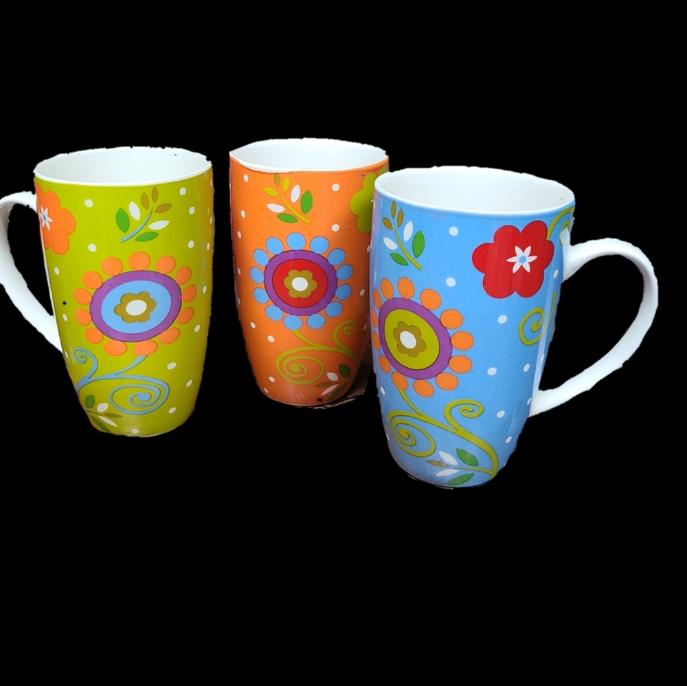 Set of Three Flower Power Mugs Cups